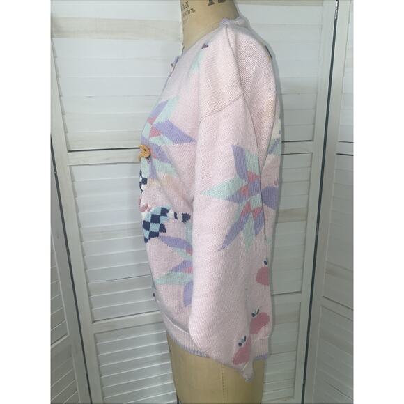 Vintage Daisy Kingdom Women's Cardigan Sweater Ramie Cotton Pink Large - Picture 6 of 10